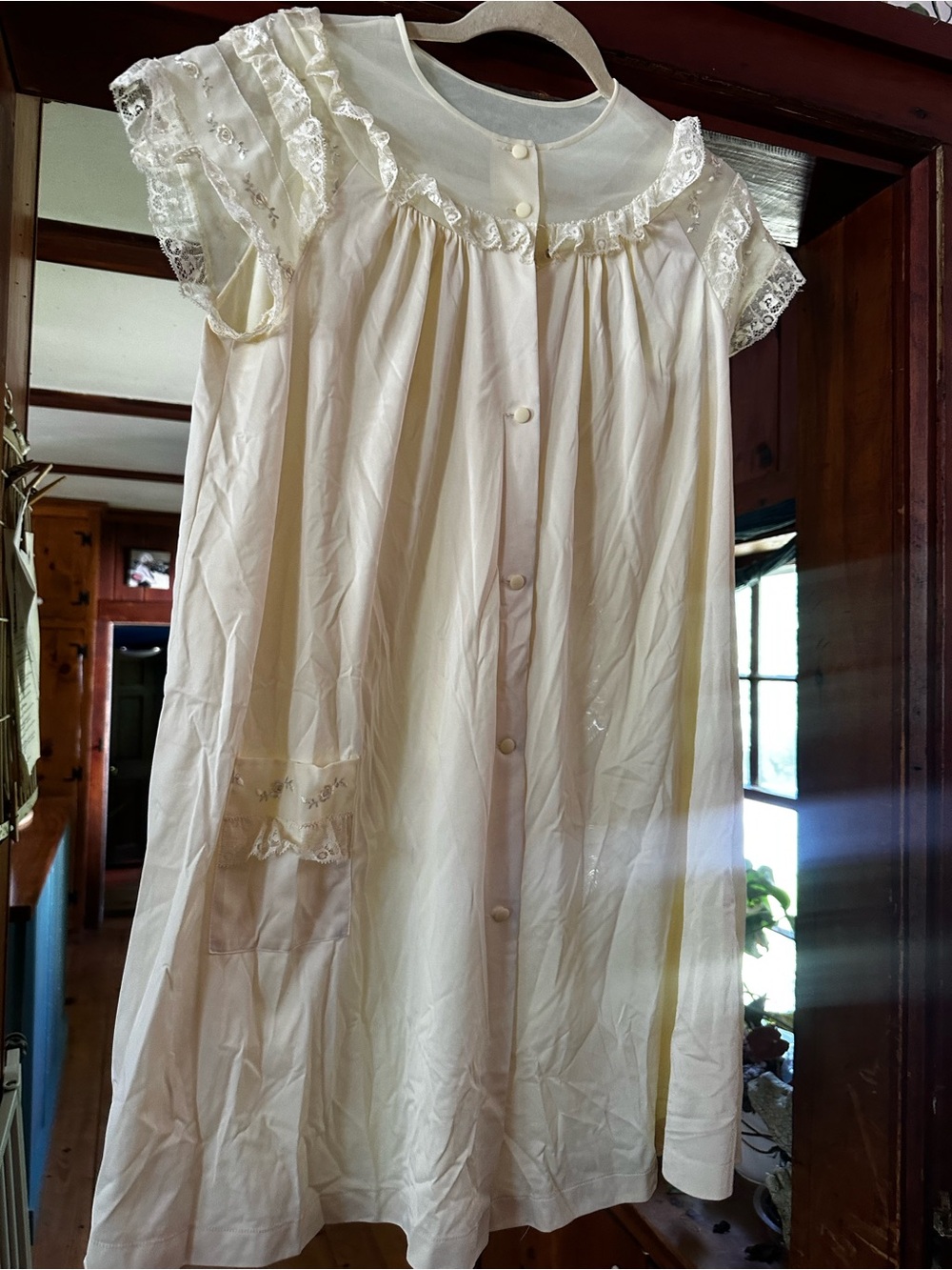 Ivory Lace-Trim Button Front Nightgown
